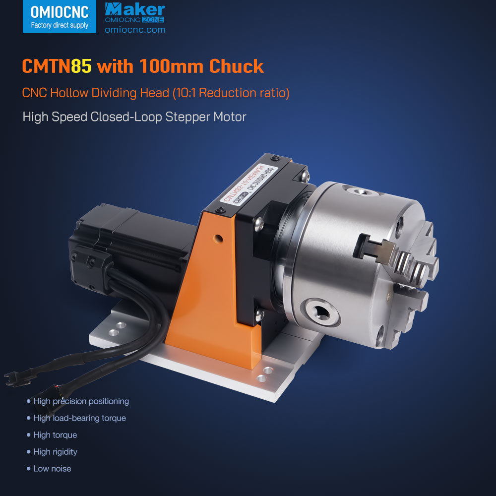OMIOCNC CMTN85 CNC Rotary Table with K11-100 Chuck - Hollow