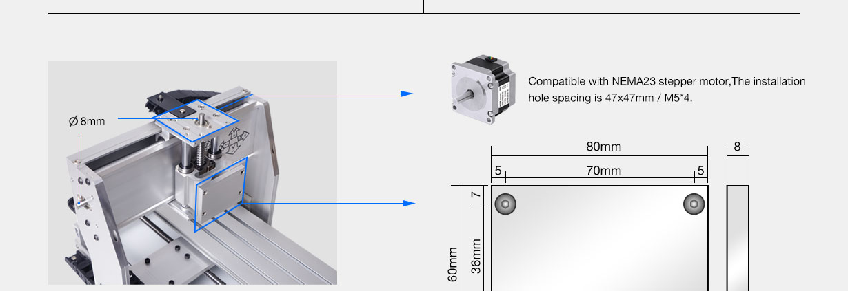 GJ-3020 and GJ-3030 CNC router mechanical kit – detailed dimension drawing