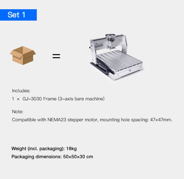 GJ-3030 CNC router mechanical kit set 1 – main structural components