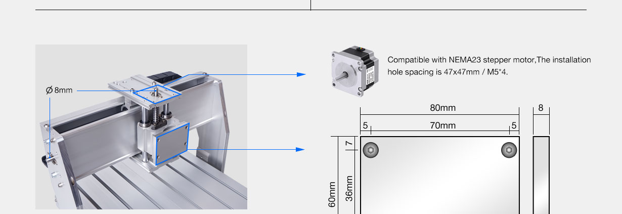 GJ-4030 and GJ-4040 CNC router mechanical kit – detailed dimension drawing
