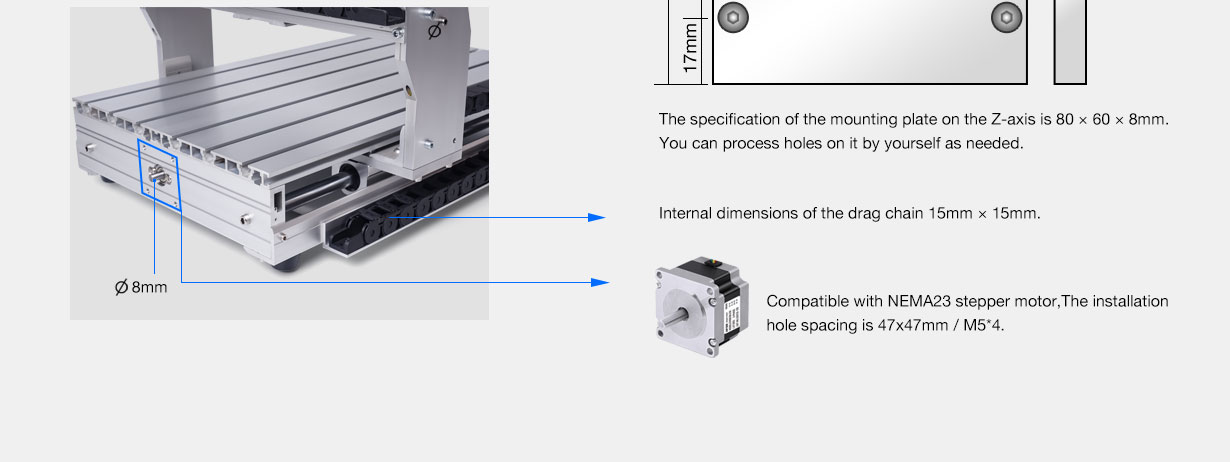 GJ-4030 and GJ-4040 CNC router mechanical kit – mounting hole layout
