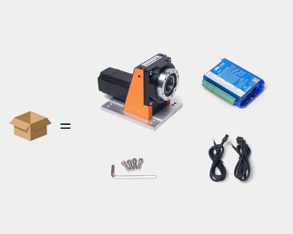 CMTN85 CNC rotary table packing list with driver board, cables, screws, and hexagon wrench