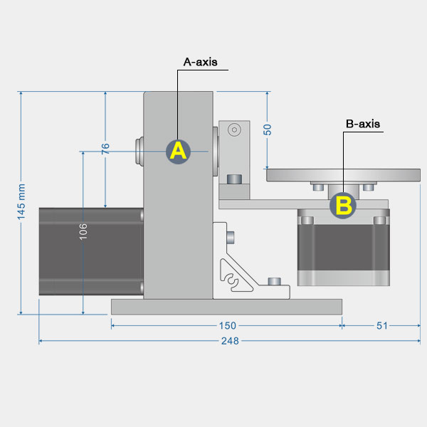 CRT-ABDT57 CNC rotary table dimensions drawing – front view