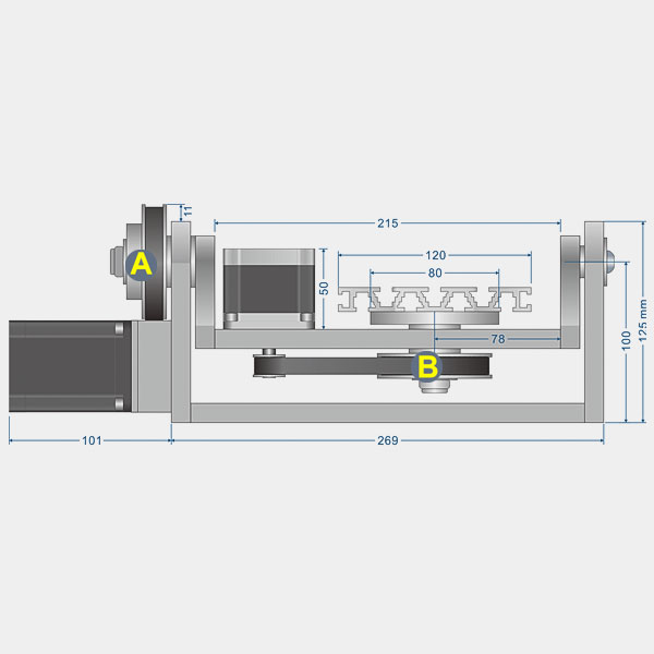 CRT-ABYL57 CNC rotary table dimensions drawing – front view
