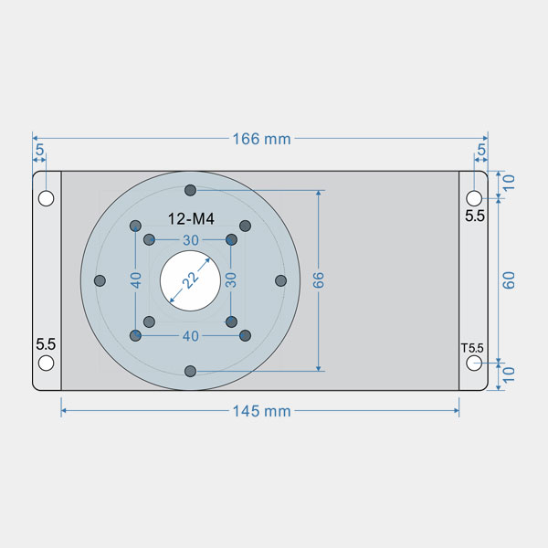 CRT-TB57K CNC rotary table dimensions drawing – base view