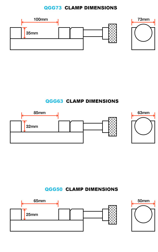 OMIOCNC QGG vise clamp dimensions diagram - QGG73, QGG63, QGG50 specifications