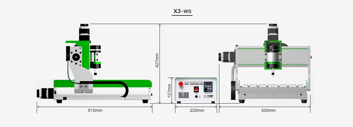 X3-WS compact CNC machine equipment dimensions diagram