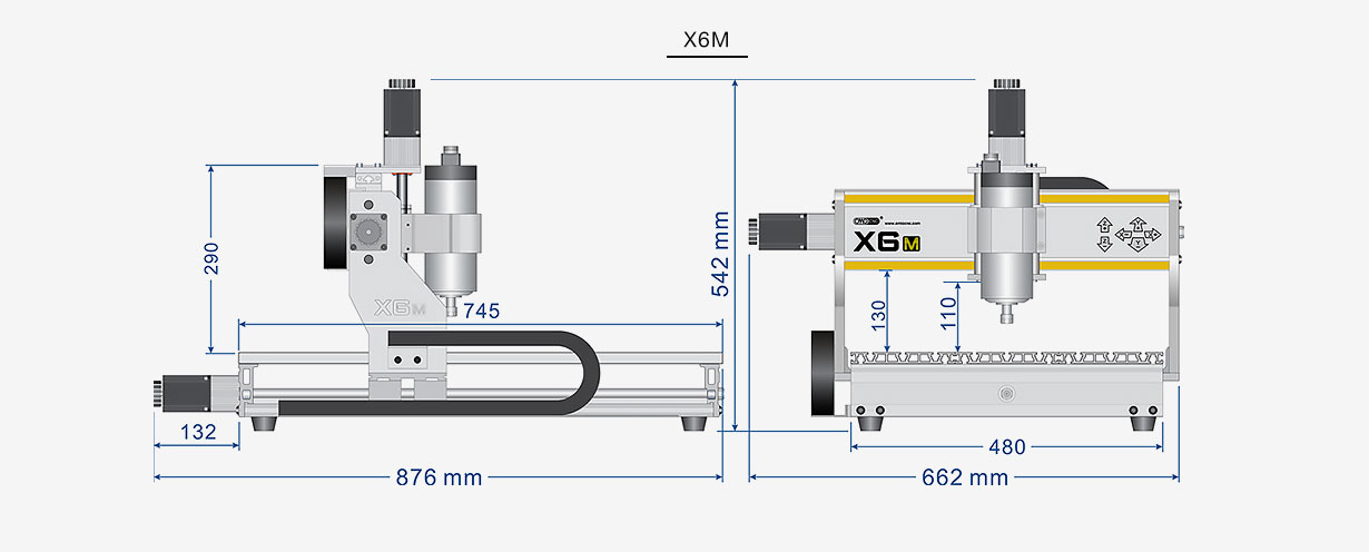 X6M desktop CNC machine equipment dimensions diagram
