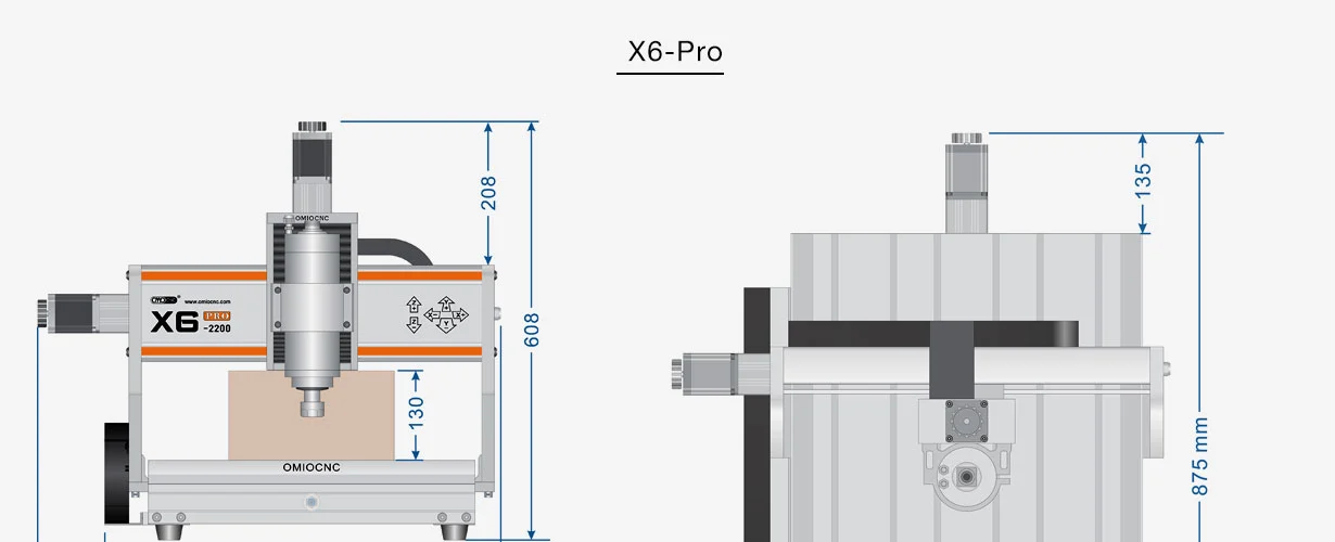 X6 Pro CNC Router overall dimensions diagram