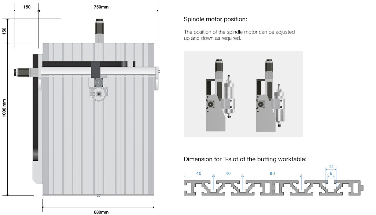 X8-2200L CNC Router dimensions drawing top view
