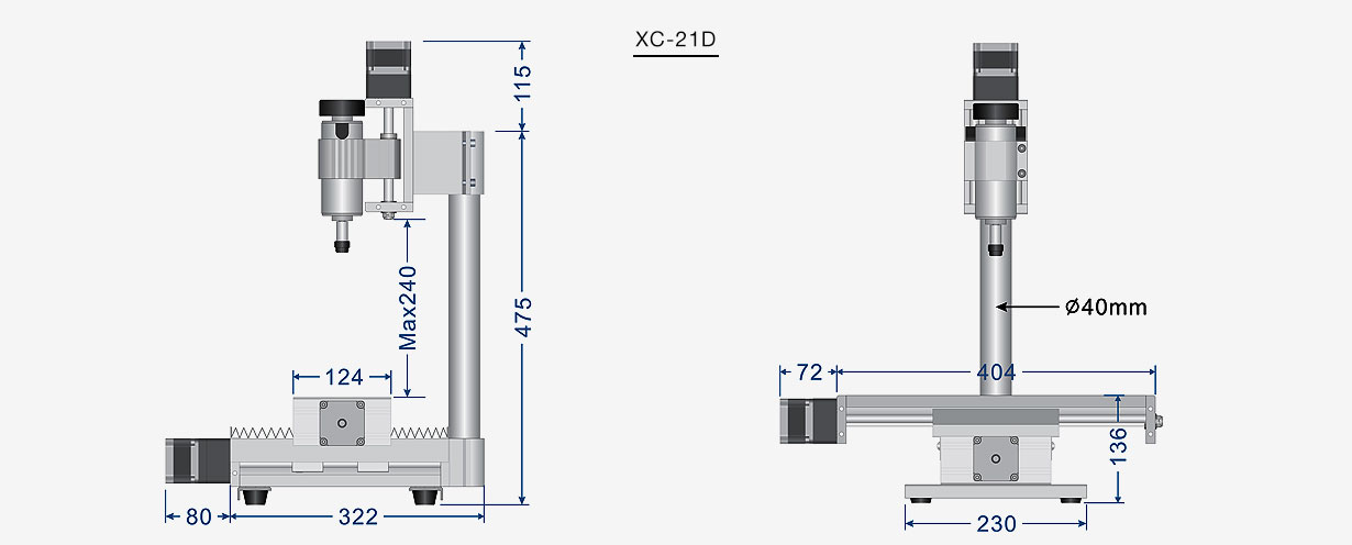 XC-21D compact CNC router equipment dimensions diagram